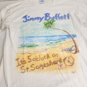 Gildan Jimmy Buffet 5 o'clock on St. Somewhere White Long Sleeve Tee Mens Size M